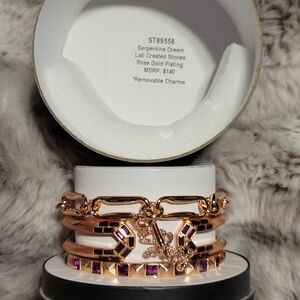 Rose Gold Plated Bracelet Set with Purple Accents